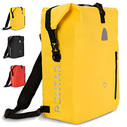 Rohtar Waterdichte fietstas - 18L of 25L 3-in-1 schoudertas, rugzak, fietstas reisbagagedrager - Mountainbike-rugzak - verstelbare riemen, stuurklemmen, verborgen ritssluitingen - Geel