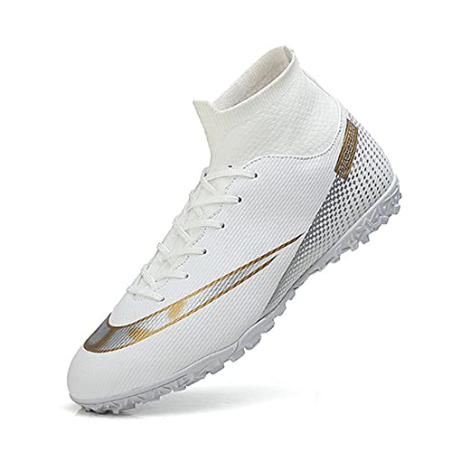Ademende voetbalschoenen voor jongens, voetbalschoenen met vetersluiting voor heren en tieners, Kleur: wit, 44 EU