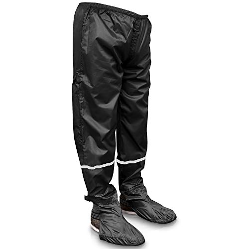 RainRider Regenbroek voor dames en heren (zwart-blauw) waterdicht incl. afneembaar schoenovertrek, zwart, L/Hoog
