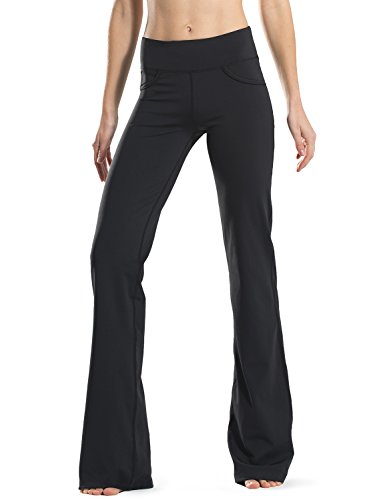 SAFORT Yogabroek voor dames, regular/hoog bootcut, 2 broekzakken, lange bootlegbroek, met 71 cm/76 cm/81 cm/86 cm beenlengte, zwart, 4 broekzakken., M