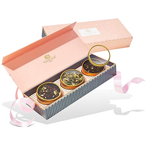 VAHDAM, Cadeau Set - BLUSH, 3 Theesoorten in een Monster Cadeau Box | OPRAH'S FAVORIETE THEE 2019-100% Natuurlijke ingrediënten - Verjaardagscadeau voor Vrouwen | Geschenk voor Mama of Oma | Theesets