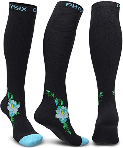 Physix Gear Sport compressiekousen voor dames en heren, 20 – 30 mmHg), bij wateropslag, vliegreizen & sport, compressiesokken, duurzame loopsokken, compressiesokken