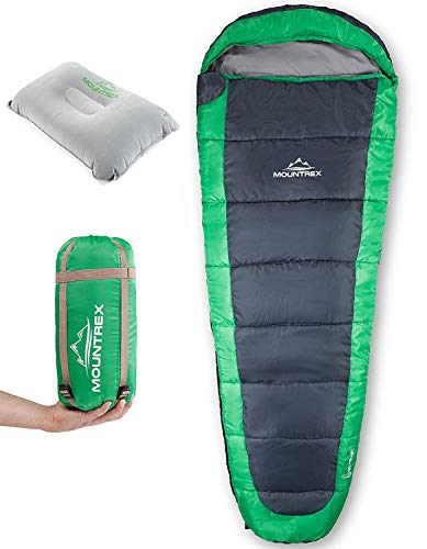 MOUNTREX® Slaapzak, ultralicht en compact (850 g), outdoor zomerslaapzak, mummieslaapzak (205 x 75 cm), kleine verpakkingsmaat en licht, voor jongeren en volwassenen + bonus reiskussen