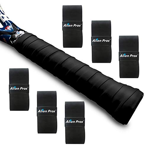 Alien Pros Tennis Racket Grip Tape - Voorgevormde en droge tennis grip - Tennis Overgrip Grip Tape Tennis Racket - Basisgrip voor je tennisracket voor betere prestaties(set van 6 Zwart)