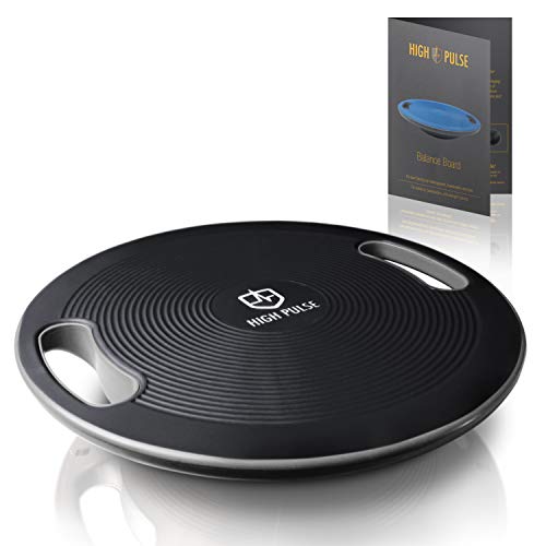 High Pulse Balance Board incl. oefenposter - Innovatief wiebelbord met handgrepen voor het trainen van balans, coördinatie en kracht - ook geschikt voor fysiotherapie & revalidatie (Ø 40 cm | zwart)