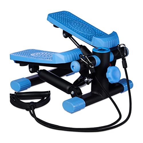 Relaxdays Stepper, verstelbare weerstand, met expander, snelheidsmeter en stappenteller (h x b x d): 170 x 31 x 33 cm, zwart-blauw