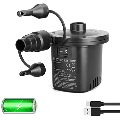 Deeplee Elektrische Luchtpomp Usb-Luchtmatraspomp, 2 In 1 Elektrische Pomp Power Pump Inflator Deflator Met 3 Luchtmondstukken Voor Opblaasbare Matras, Kussen, Bed, Boot, Zwemring