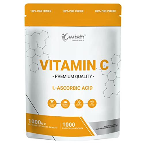 WISH Pharmaceutical Vitamine C 1 x 1000g - L-Ascorbinezuur Zuiver poeder 1000 mg - Antioxidant immuunsysteem