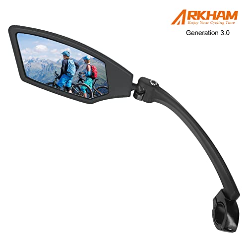 Arkham Fietsspiegel, generatie 3.0, extra groot spiegeloppervlak, 16,5 cm verlengde handgreep, fietsspiegel voor stuur 18-26 mm, achteruitkijkspiegel, fietsspiegel voor e-bike