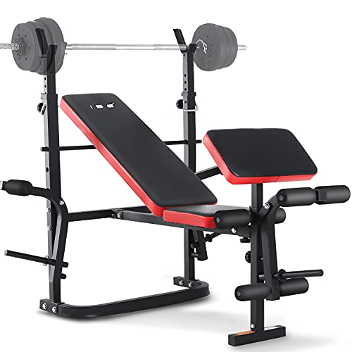 ISE Multifunctionele trainingsbank halterbank verstelbaar inklapbaar met beencurler Semi-Pro huishouden fitnessapparaat voor kniebuigingen bankdrukken rompbuis belastbaar 150 kg