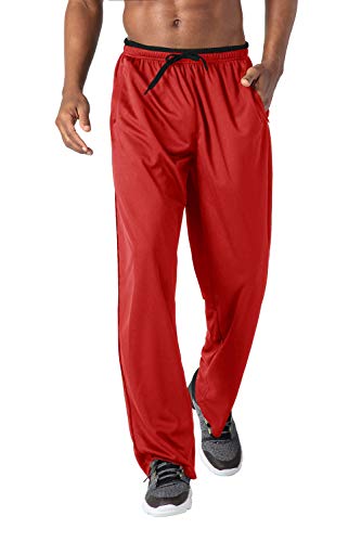 KEFITEVD Heren Trainingspak Bottoms Lichtgewicht Gym Jogger Joggingbroek Dunne Mesh Sport Running Broek met Ritszakken, 2-Rood Zwart, L