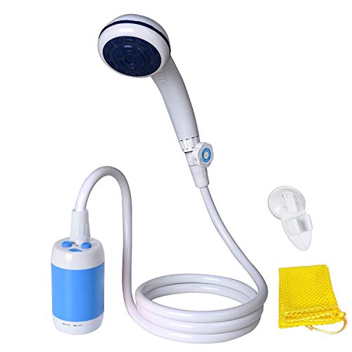 Draagbare douche elektrische douche camping douche voor thuis of buiten douchen auto wassen huisdier baden vegetatie irrigatie met douchekop afsluitventiel en ingebouwde 4800mAh batterijen (blauw)