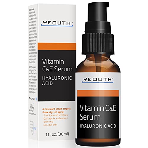 Vitamine C Serum Voor Overdag met Hyaluronzuur Serum, Vitamine E, Anti Aging, Anti Rimpel, Vul Fijne Lijnen, Egaliseert huidskleur, Vervaagt Ouderdoms- Vlekken, Medische Kwaliteit Skin Care Formule Voor het Gezicht – YEOUTH, Gemaakt in de USA (1oz)