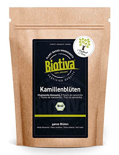 Biotiva Kamille Bloesem Thee Biologisch 250g - EU - Teelt - Hoogste Kwaliteit Biologische Kamillebloesems - Kamillethee - Gebotteld en gecontroleerd in Duitsland (DE-ÖKO-005)