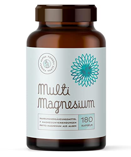 Multi-Magnesium 180 capsules, Hooggedoseerd - 7 bioactieve magnesiumbronnen, oa fyto-magnesium, bysglycinaat, citraat & gluconaat - 2140mg magnesium en 300mg elementair magnesium per dagelijkse dosis.