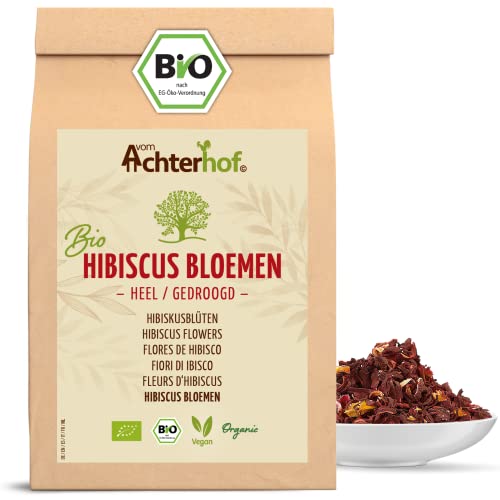Hibiscus bloesems bio heel gedroogd 500g | licht zuur-fruitige smaak | in biologische kwaliteit | zoet-aromatische hibiscus thee | ideaal voor salades, desserts, gebak, joguhrts | vom Achterhof