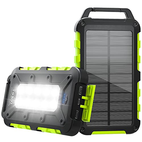 Powerbank op zonne-energie, 20.000 mAh, draagbare oplader op zonne-energie, USB C, externe accu, outdoor, waterdicht, powerbank, zonnepaneel met ledlicht en 2 uitgangen, acculader voor smartphones, tablets en meer, groen