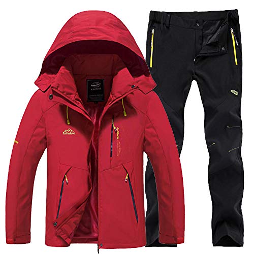 LybMjG Heren fietskleding set, softshell fietsjas, outdoor vrijetijdsjack rood + zwart_3XL