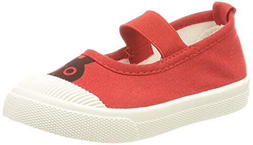 DEBAIJIA Meisjes Platte Schoenen Kinderen Cartoon Low-Top Canvas Kid 3-10 Jaar Peuter Sneakers Zachte Zool Mode Antislip Ademend (34-Rood)