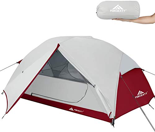 Forceatt kampeertent 2 personen, 2 deuren ventilatie dubbellaagse waterdichte lichtgewicht backpacktent met draagtas, 3-4 seizoenen, eenvoudig op te zetten, ideaal voor kamperen, wandelen en buiten.