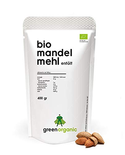 Biologische premium amandelmeel, wit, laagcarb, glutenvrij, veganistisch, ontolied, eiwitrijk, rijk aan vezels, Paleo Superfood, duurzaam en eerlijk geteeld (400 g)