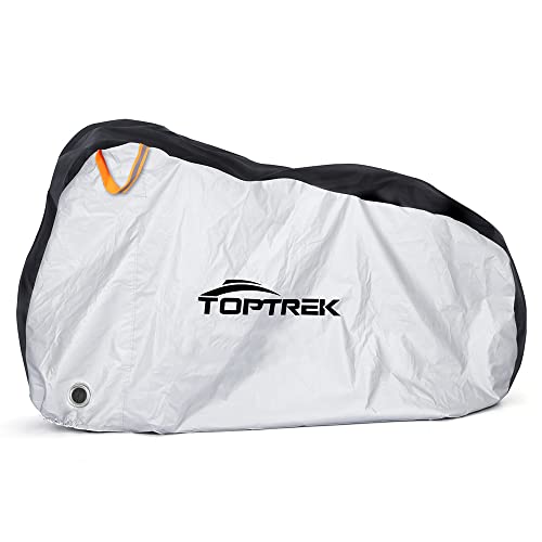 Toptrek fietshoes, waterdicht 210T Oxford-weefsel, fietsgarage, zeil, waterdicht, 200 x 110 x 70 cm, fietsbeschermhoes met zak, zwart en zilver