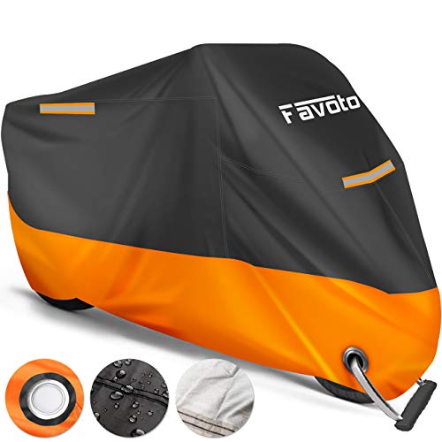 Favoto [Verbeterde Versie] Motorhoes Waterdichte XXXL, Gemaakt van Oxford 210D, Bestand Tegen Water, Stof, Regen, Wind, om je Motoren/ Scooters/ Bromfietsen, Met 2 Winddichte Gespen, 265x105x125cm