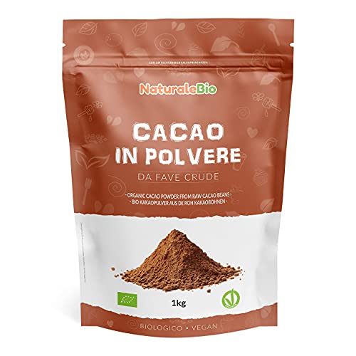 Biologisch Cacaopoeder 1 Kg. Bio, Natuurlijk en Zuiver. Geproduceerd in Peru van de Boom Theobroma Cacao. Bron van Magnesium, Mangaan en Fosfor. NaturaleBio