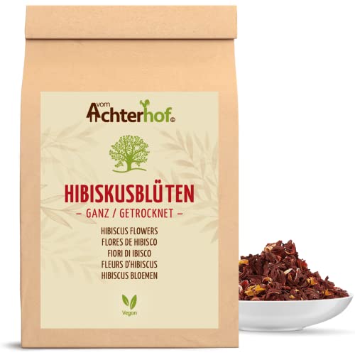 Hibiscus bloemen heel gedroogd 1000g | licht zuur-fruitige smaak | eetbare hibiscus bloesem | zoet-aromatische hibiscus thee | ideaal voor salades, desserts, gebak, yoghurts | vom Achterhof