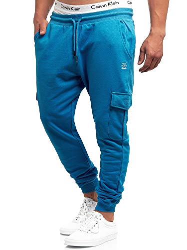 Indicode Bendner Cargo joggingbroek van 60% katoen, regular fit, trainingsbroek, loopbroek, sportbroek, cargobroek, joggingbroek, sweatpants, vrijetijdsbroek voor mannen, Helder Blue Mix, M