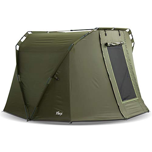 Lucx® Caracal Bivvy Vistent, 1 tot 2 personen, karpertent, carp dome visserstent 295 x 290 x 165 cm, 10.000 mm waterkolom, campingtent