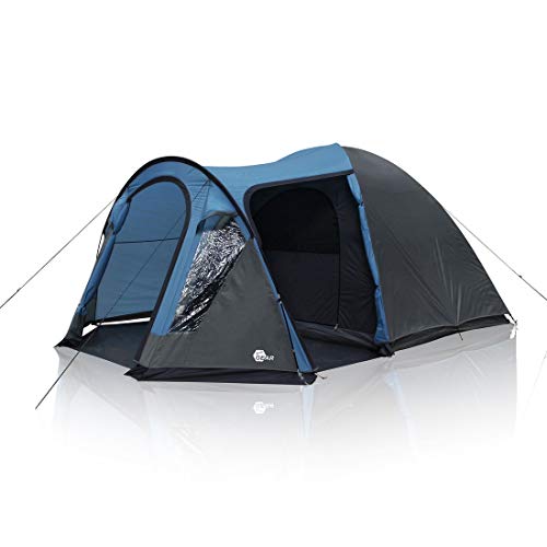 your GEAR Tent Tivano 5 personen koepeltent woonkamer zijingang raam stahoogte 5000 mm UV 50+ bescherming blauw grijs