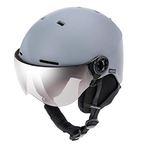 Skihelm met Vizier voor Heren Dames Jongen Meisje Kid Kinderen - Verstelbaar Skiën Snowboard Sneeuwsport Winter Snowboardhelm Helmvizier Skibrillens (L (58-61cm), grijs)