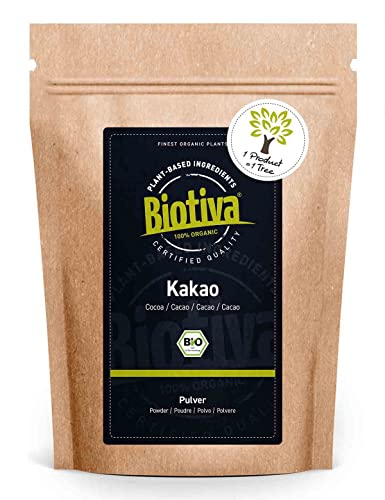 Biotiva Cacaopoeder Biologisch 300g - 100% puur en sterk ontvet (11% vet) - Zonder suiker en toevoegingen - Hoogwaardig Biotiva® Product - Verpakt en gecontroleerd in Duitsland (DE-ECO-005)