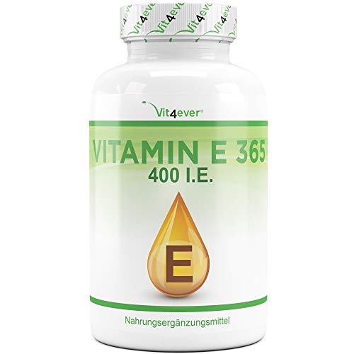 Vitamine E 400 I.E. - 365 Softgel Capsules - Premium: Natuurlijke Vitamine E uit Zonnebloemen - 12 Maanden Voorraad - Hoog Gedoseerd