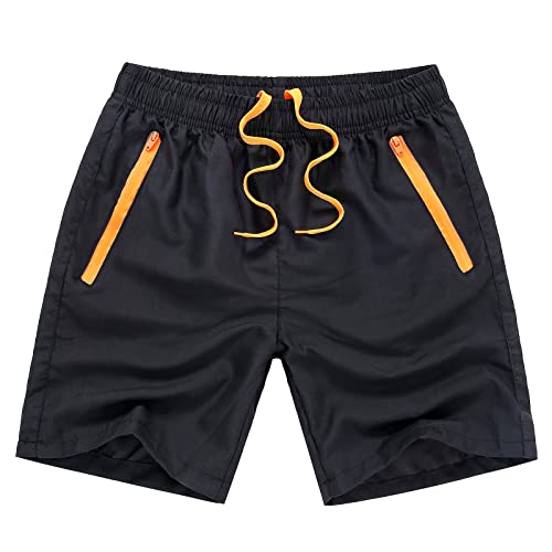 BOTCAM Zwembroek voor heren, sportshort, zomer, korte broek, sneldrogend, sportbroek, licht met ritszak, strandshorts, elastisch, verstelbaar met trekkoord, binnenvoering, surfshorts, boardshorts, oranje, S