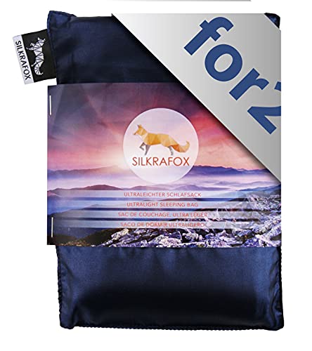 Silkrafox voor 2 - ultralichte slaapzak voor 2 personen, huttenslaapzak, inlaat, zomerslaapzak, kunstzijden slaapzak. Blauw