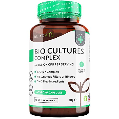 Bio Probiotica Cultuur Complex - 40 Miljard KVE met 15 Soorten Bacteriën per portie - Ultra Sterke en Hoge Dosering - Geproduceerd in het Verenigd Koninkrijk door Nutravita