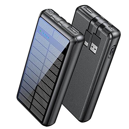 Rsesun Power Bank 26800 mAh zonne-energie, draagbare externe mobiele telefoon batterij met ingebouwde USB-C en USB-kabel, 2 uitgangen 2 ingangen zonne-oplader buiten, compatibel met iPhone, Samsung, Huawei.Xiaomi