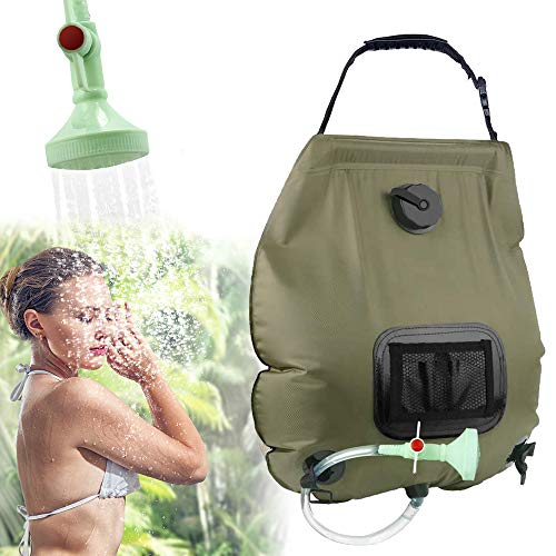 KIPIDA Zonnedouche, voor outdoor, 20 liter, voor op de camping, met douchekop, tuindouche, zwembaddouche, warm water douche, outdoor, camping, wandelen, waterzak, opvouwbaar