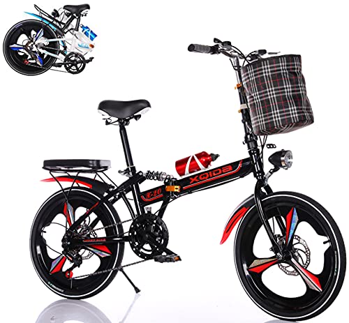6 variabele snelheid vouwfiets 20 inch high carbon stalen frame vouwfiets geschikt voor volwassenen dames heren en tieners stadsfietsen zithoogte verstelbaar/rood/Sterk draagvermogen:150kg