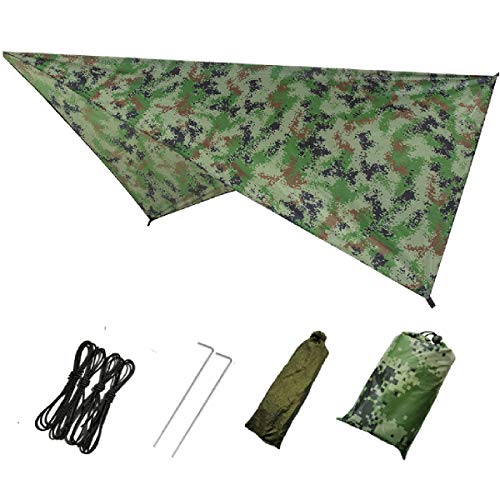 Azarxis Waterdicht tentzeil, tarp voor hangmat, licht en compact, regenbescherming, zonwering voor outdoor, campingtent (camouflage)