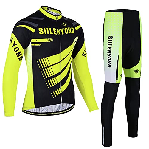 Fietsen Fietsentrui, Heren Lange Mouwen Sportkleding 3D Gevoerde Broek Broek, Rij Shirt Team Jersey Set,E,S