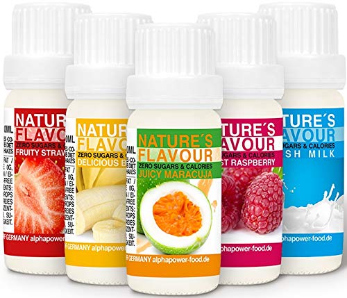 ALPHAPOWER FOOD Flavour Drops 5x Spar Set, Flavdrops I 100% natuurlijk aroma, smaakdruppels zonder calorieën en suiker I bakaroma voor alle levensmiddelen en water met smaak