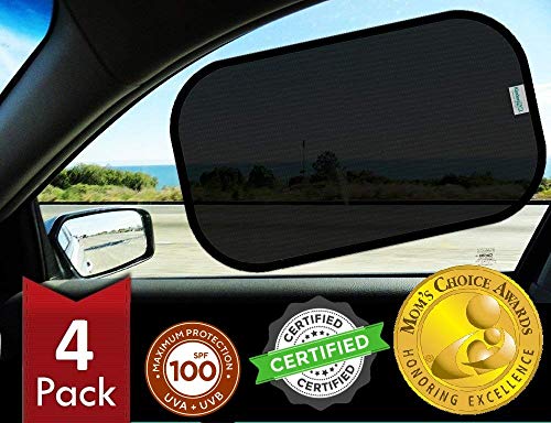 kinder Fluff Car Side Window Sun Shade for Baby (4 Pack)- The Only Certified Sunshade Proven to Block over 99% UV Rays 100 SPF for Maximum Sun Protection for Kids & Pets easy fit on cars, truck, SUV