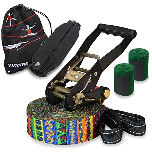 ALPIDEX Slackline Set 15 m + boombescherming en ratelbescherming, geschikt voor kinderen, beginners en gevorderden
