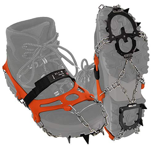 ALPIDEX Grödel Stijgijzers Bergschoenen Schoenklauwen Roestvrijstalen Spikes 12 Tanden Maat 35-47 Klimmen Bergbeklimmen Trekken Winter Outdoor Schoenenspikes, Grootte:S, Kleur:orange