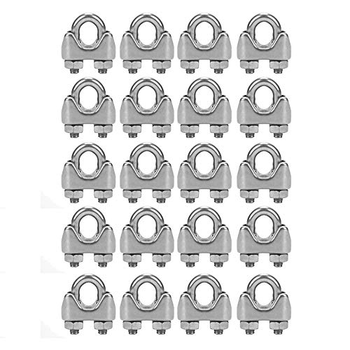 MINGZE 20 Stuks M4 Staaldraadklem, 4 mm 304 Roestvrijstalen Draadkabelklem Kabelklem Sneller U-boutzadel Kabelklemmen Touwklem Beugel Beugelkabelklem Voor Draadkabels Staalkabel Kabels