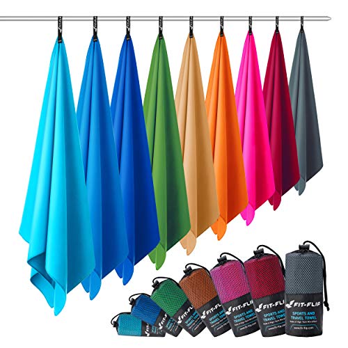 Fit-Flip Microvezel handdoeken - compact, ultralicht & sneldrogend - de perfecte sporthanddoek, strandlaken en reishanddoek (30x50cm - 1 stuk (zonder tas), Donkergrijs)