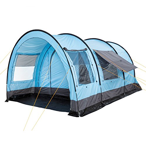 CampFeuer Relax4 Tunneltent voor 4 personen, variabele tunneltent met afneembare slaapcabine en 5.000 mm waterkolom, groepstent | campingtent (lichtblauw/grijs)